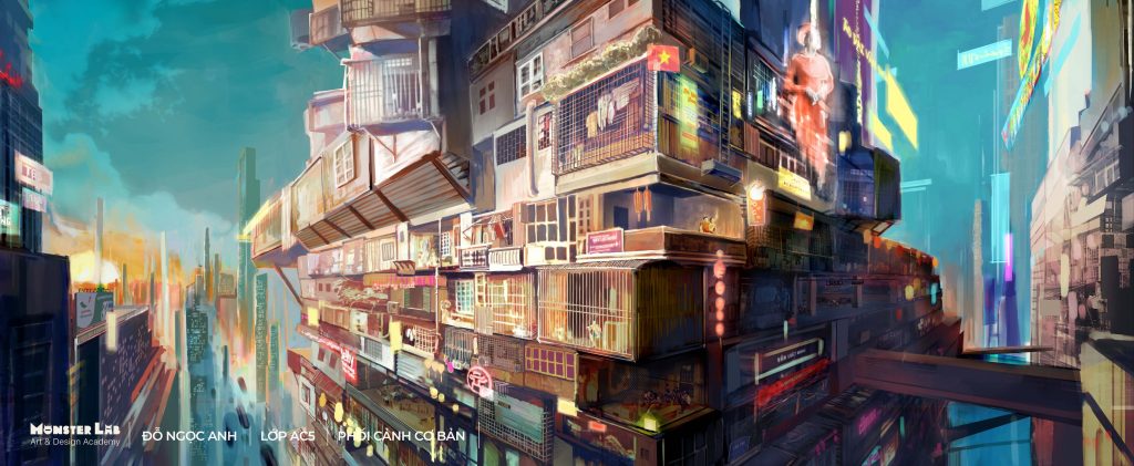 Bài tập sinh viên Đỗ Ngọc Anh khi học phối cảnh tại Monster Lab