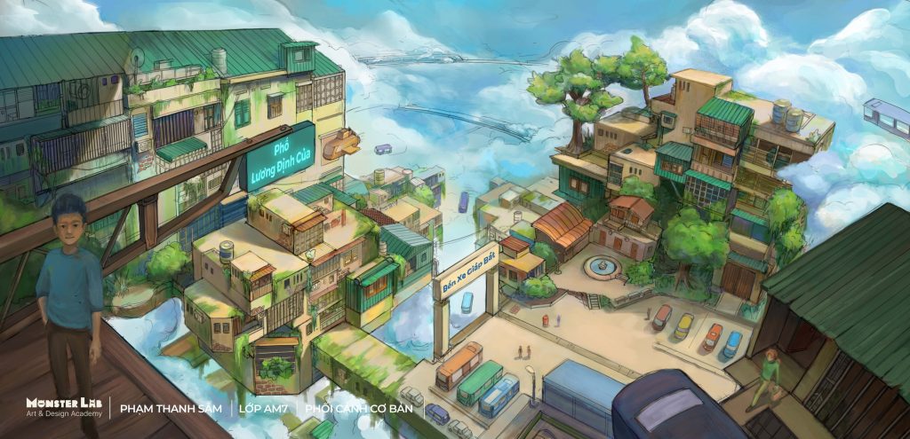 Bài tập sinh viên Phạm Thanh Sâm khi học phối cảnh tại Monster Lab