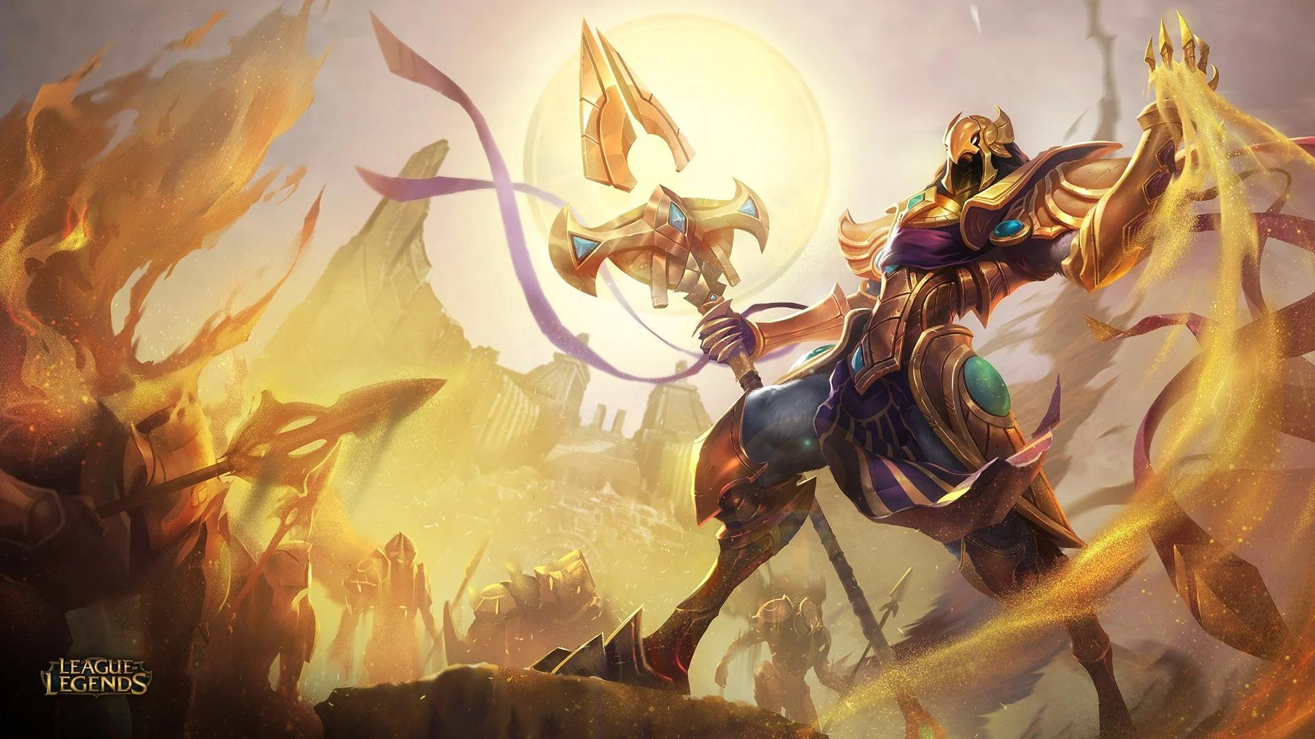**Azir** trong League of Legends mang cảm hứng từ Ai Cập cổ đại với hình tượng chim ưng, quyền trượng và màu vàng sa mạc.